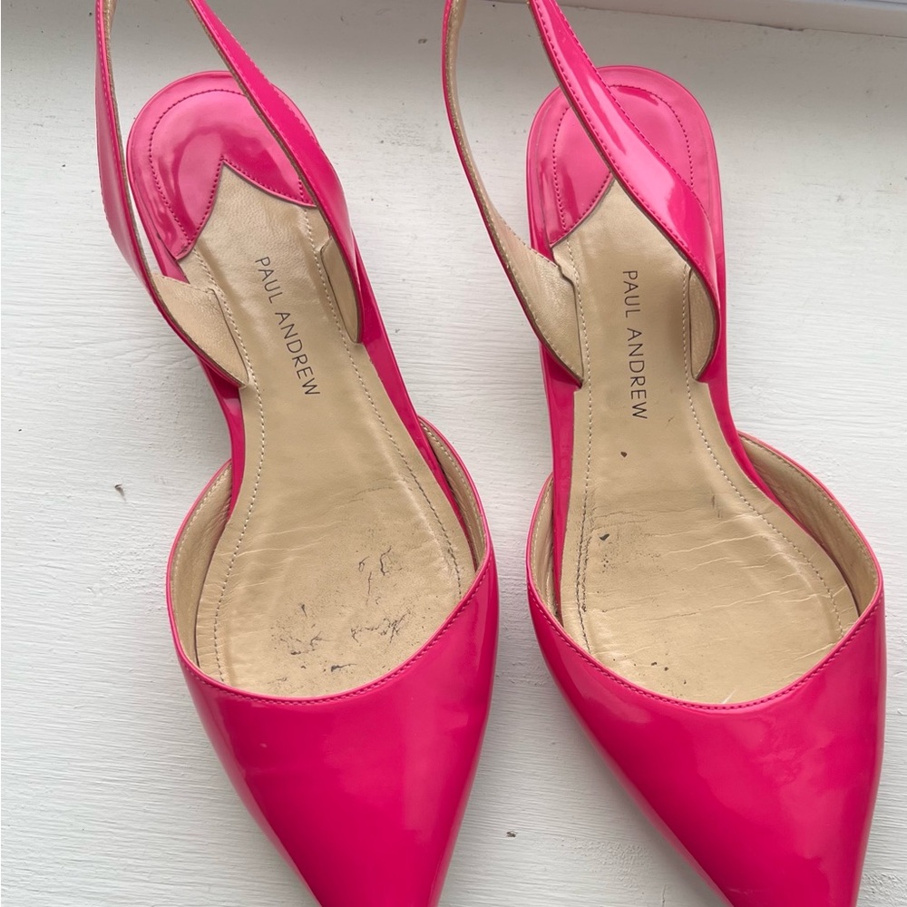 Paul Andrew hot pink leather flat Slingbacks